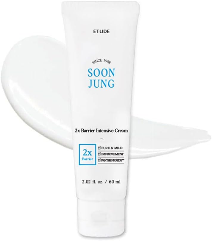 Etude House SoonJung 2x Crema Intensiva Barrera 60ml (21AD); Crema facial hidratante de manteca de karité hipoalergénica para pieles sensibles, equilibrio agua-aceite