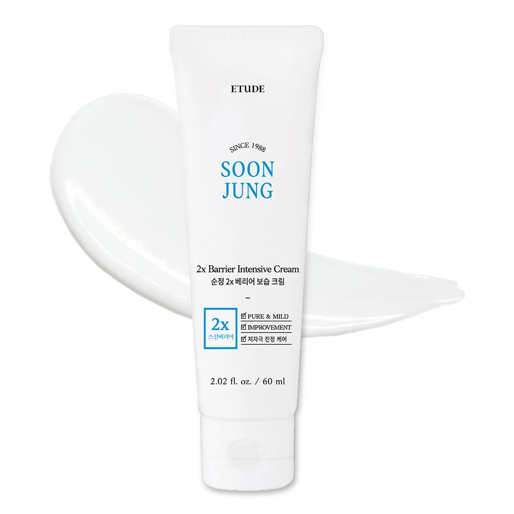 Etude House SoonJung 2x Crema Intensiva Barrera 60ml (21AD); Crema facial hidratante de manteca de karité hipoalergénica para pieles sensibles, equilibrio agua-aceite