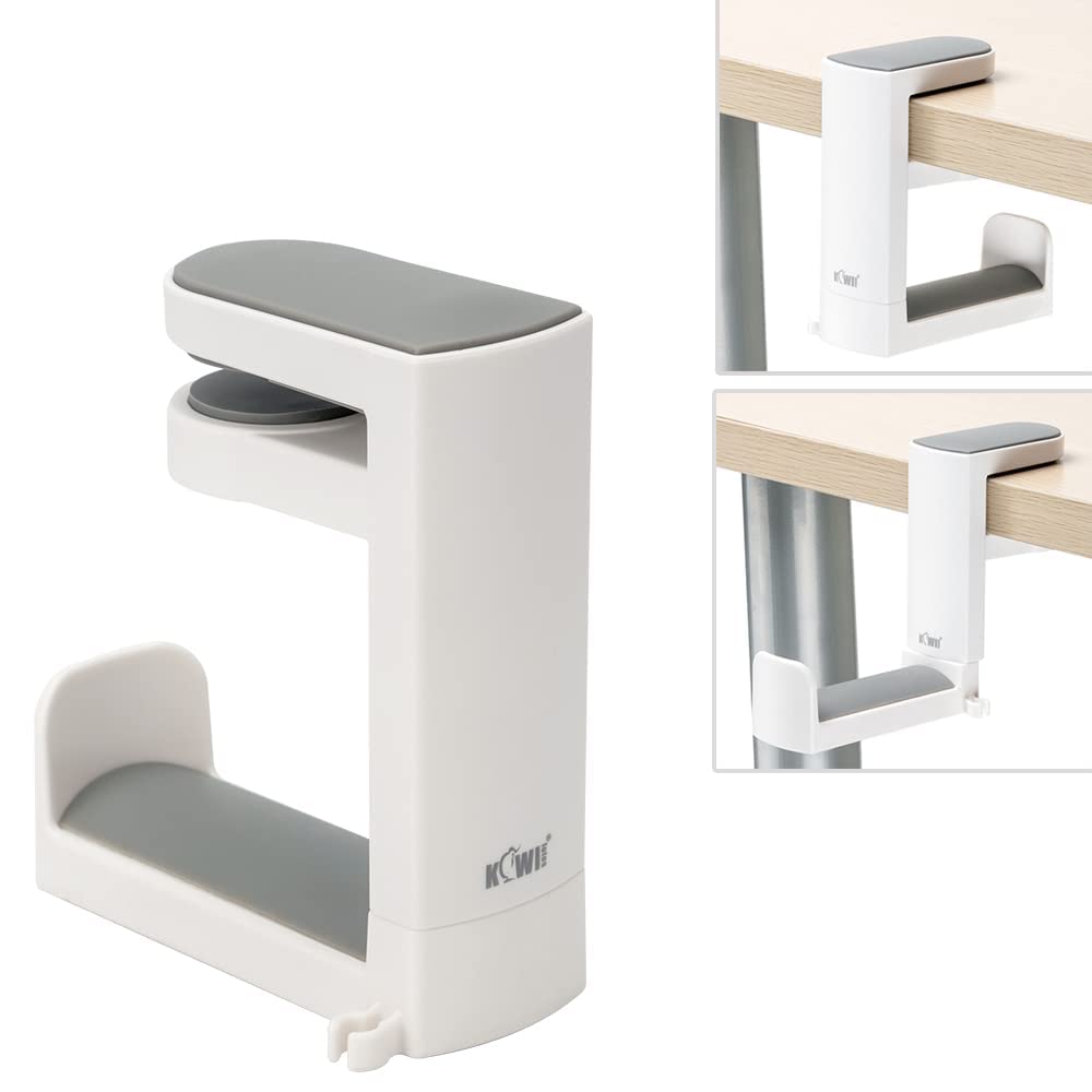 KIWIFOTOS Soporte para auriculares con suspensión giratoria de 360° + abrazadera ajustable, soporte para auriculares de escritorio, clip auriculares juegos, soporte gancho - blanco