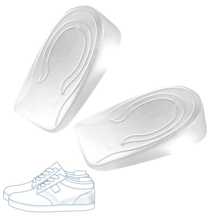 1 Pares Taloneras Fascitis Plantar Plantillas Gel，Plantilla para Espolon Calcaneo y Fascitis Plantar ，Taloneras Silicona Transparente，2 cm Plantillas de Aumento de Altura para Hombres y Mujeres