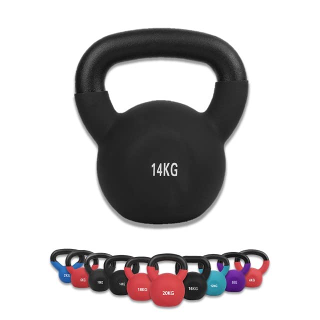 wuuhoo® Pesa Rusa Dwayne Kettlebell 2kg - 28kg de Hierro Fundido Macizo con Revestimiento de Neopreno, mancuerna oscilante para Entrenamiento de Fuerza, Pesas con códigos de Colores -