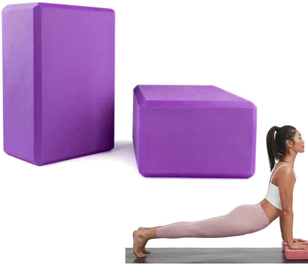 2 Bloques de Yoga, Espuma de Eva Antideslizante de Alta Densidad para Yoga, Pilates, Ejercicio, Entrenamiento, Fitness y Gimnasio(Morado)