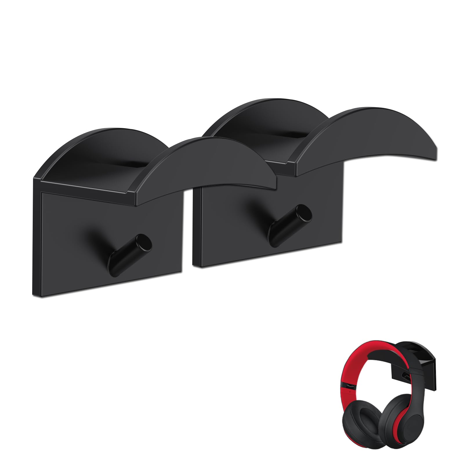 thirei Soporte para Auriculares, no Requiere Taladrar Soporte Auriculares de Gel de Sílice, Headset Stand con Gancho, Headset Stand con Gancho, Soporte Auriculares, Negro, 2 Piezas