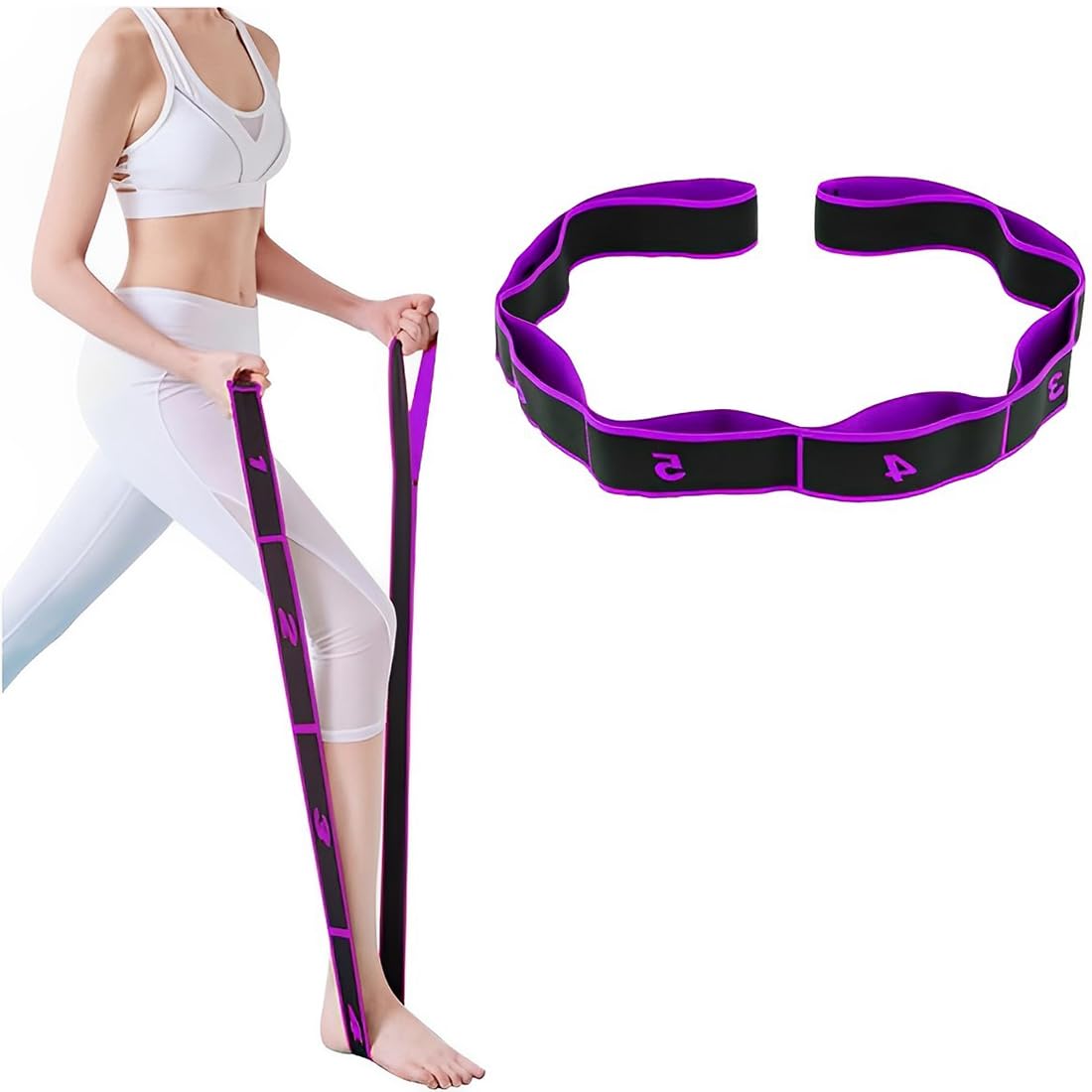 BDEPSTR Banda de Estiramiento de Yoga, Correa de Estiramiento de Yoga con 9 Bucles, elástica correa elástica elástica banda de látex banda para yoga para fitness, pilates