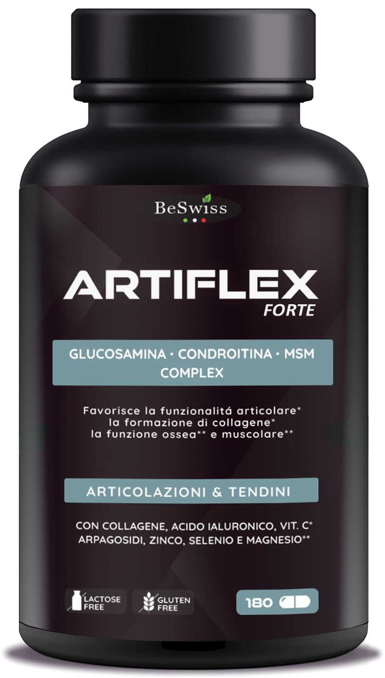 GLUCOSAMINA CONDROITINA MSM Artiflex - 180 Cápsulas Suplemento Huesos Articulaciones Cartílago | Colágeno, Ácido Hialurónico, Vitaminas y Minerales | Alta Dosis - Eficaz - Complejo Glucosamine