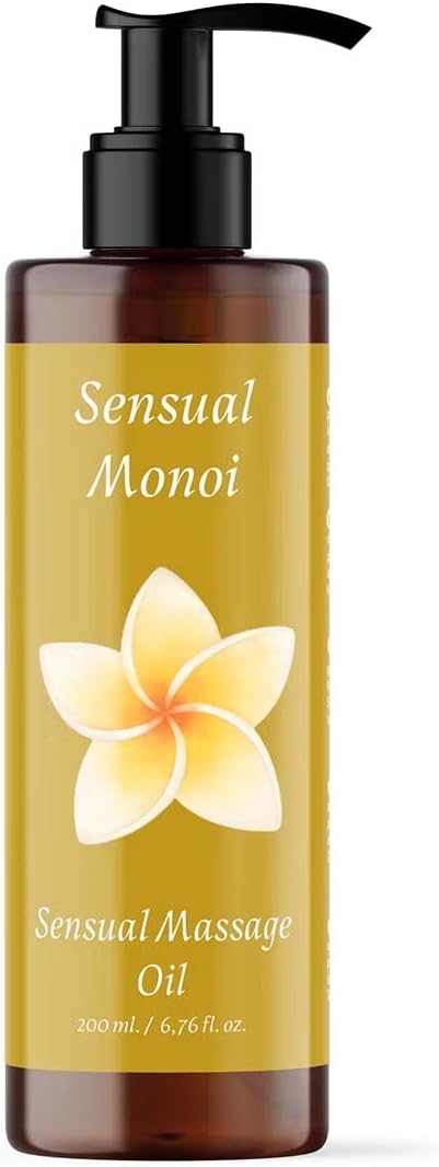 QKnatur - Aceite de Masaje MONOI - 200ml - BIO - Con Ingredientes Naturales. Para Masajes Corporales Relajantes. Delicado Aroma a Monoi