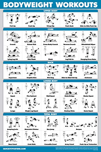 QUICKFIT Póster de ejercicios de entrenamiento de peso corporal, tabla de entrenamiento de peso corporal, rutina de calistenia (laminado, 18 x 27 pulgadas)