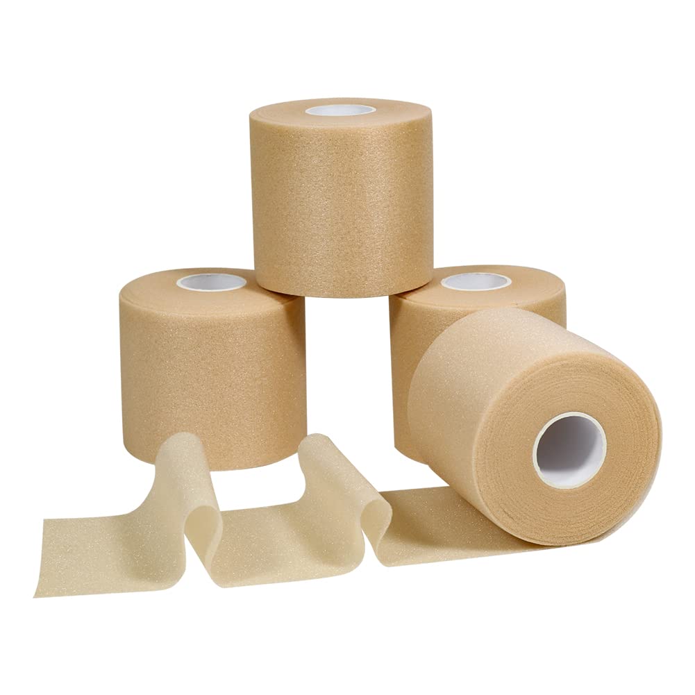 Nutoko 7cm x 27m Pretape Vendaje Deportivo Underwrap de Espuma Suave No Adhesiva Pretape Sport Tape, 4 Rotolis Cinta Protectora para Deportes, Evita Lesiones en la Piel y Residuos de Adhesivo