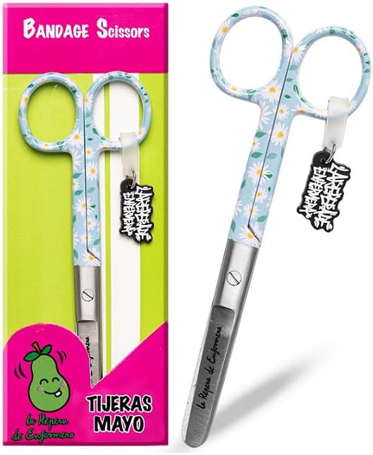Tijeras Enfermeria - Tijeras Mayo - Punta Roma Acero Inoxidable para Vendaje | Punta Redonda Profesional | Regalos de Enfermería y Accesorios Enfermera TCAE (SPRING SPLASH)