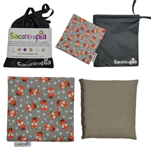 Saco Térmico de Semillas para Microondas - 15 x 15 cm - Doble Uso Frío o Calor - Alivio Natural para Cólicos y Dolor Muscular - Relleno de Romero, Trigo y Lavanda - Estampado Zorritos - SACOTERAPIA