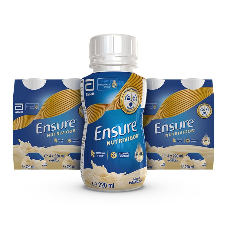 Ensure Nutrivigor - Complemento Alimenticio para Adultos, con HMB, Proteínas, Vitaminas y Minerales, como el Calcio - Sabor Vainilla - Pack de 8 Botellas x 220 ml