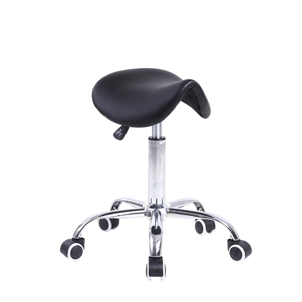 Taburete con Ruedas Silla Trabajo Altura Ajustable Giratorio Taburete de Oficina con Asiento de Silla de Montar Negro