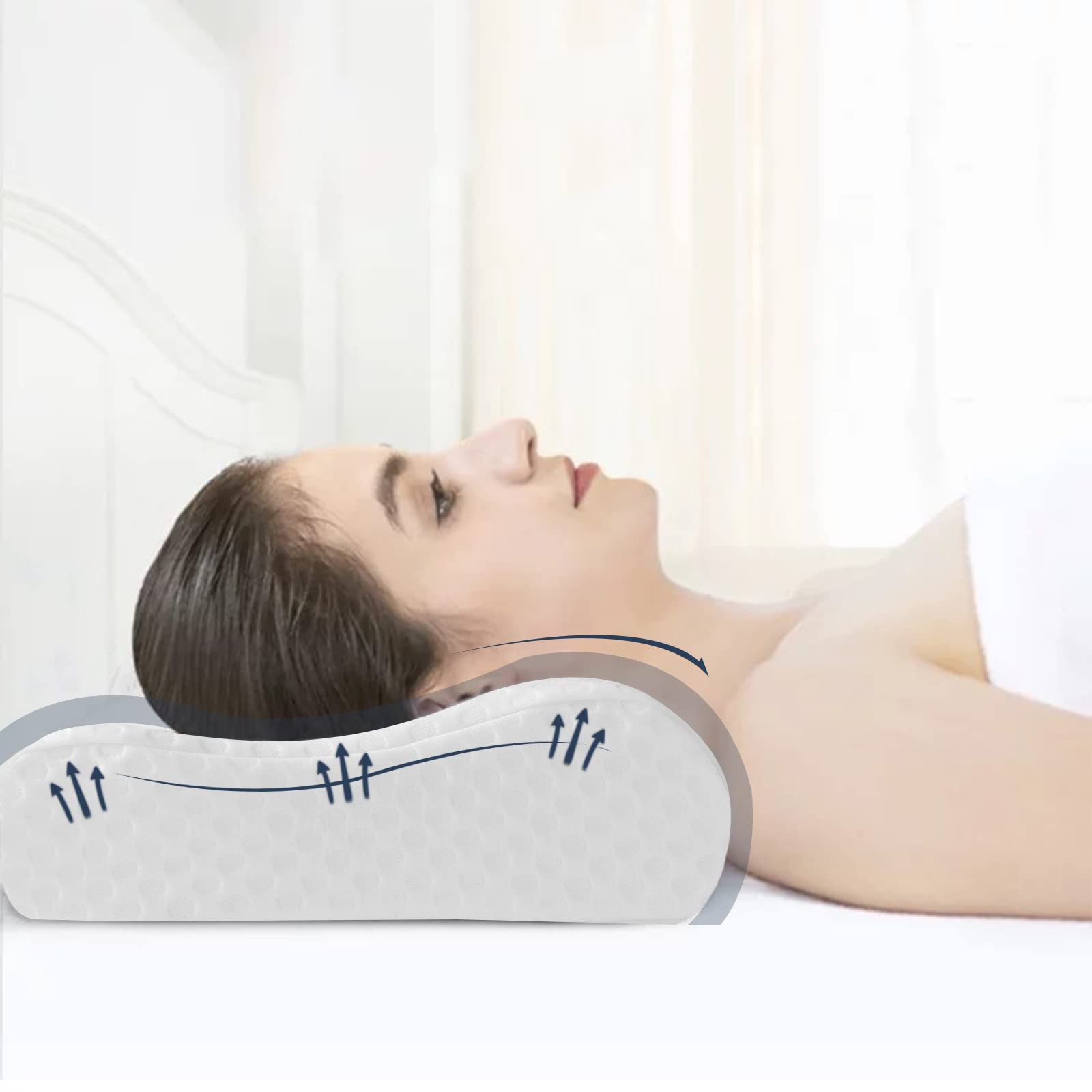 Almohada de Espuma viscoelástica para el Contorno del Cuello, Almohada ortopédica Cervical ergonómica, Suave, Almohada Profunda para Dormir de Lado y Boca Arriba