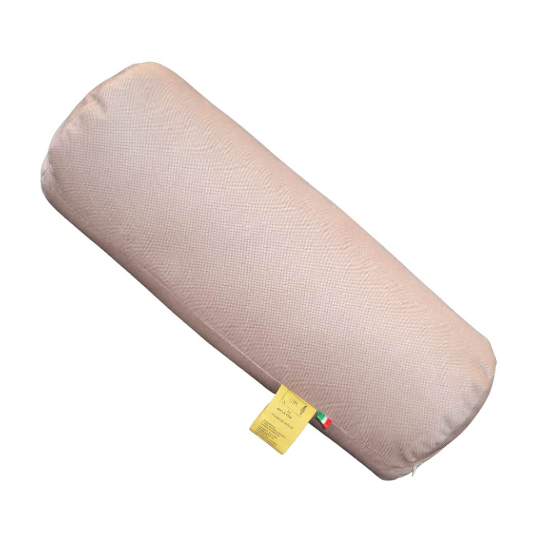 Almohada cilíndrica Cervical para Cuello, Espalda y piernas 40x15 cm Fabricada en Italia con Funda de Tela Resistente al Agua y a Las Manchas Beige