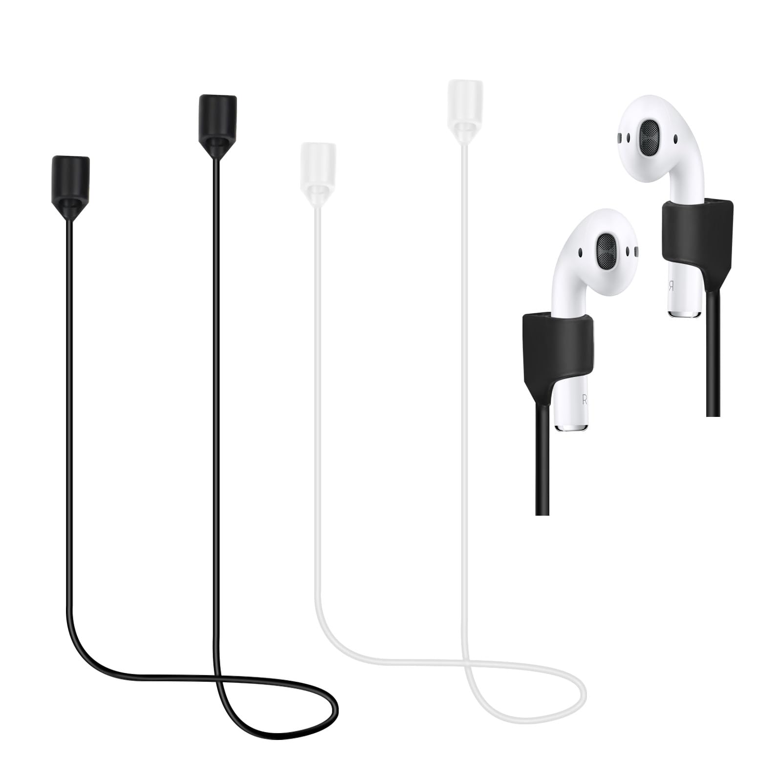 2PCS Magnéticas Cordón Auriculares Inalámbricos, Deporte Correa de Cordón para Auriculares, Silicona Suave Correas Antipérdida, para Air-Pods (Negro y Blanco)