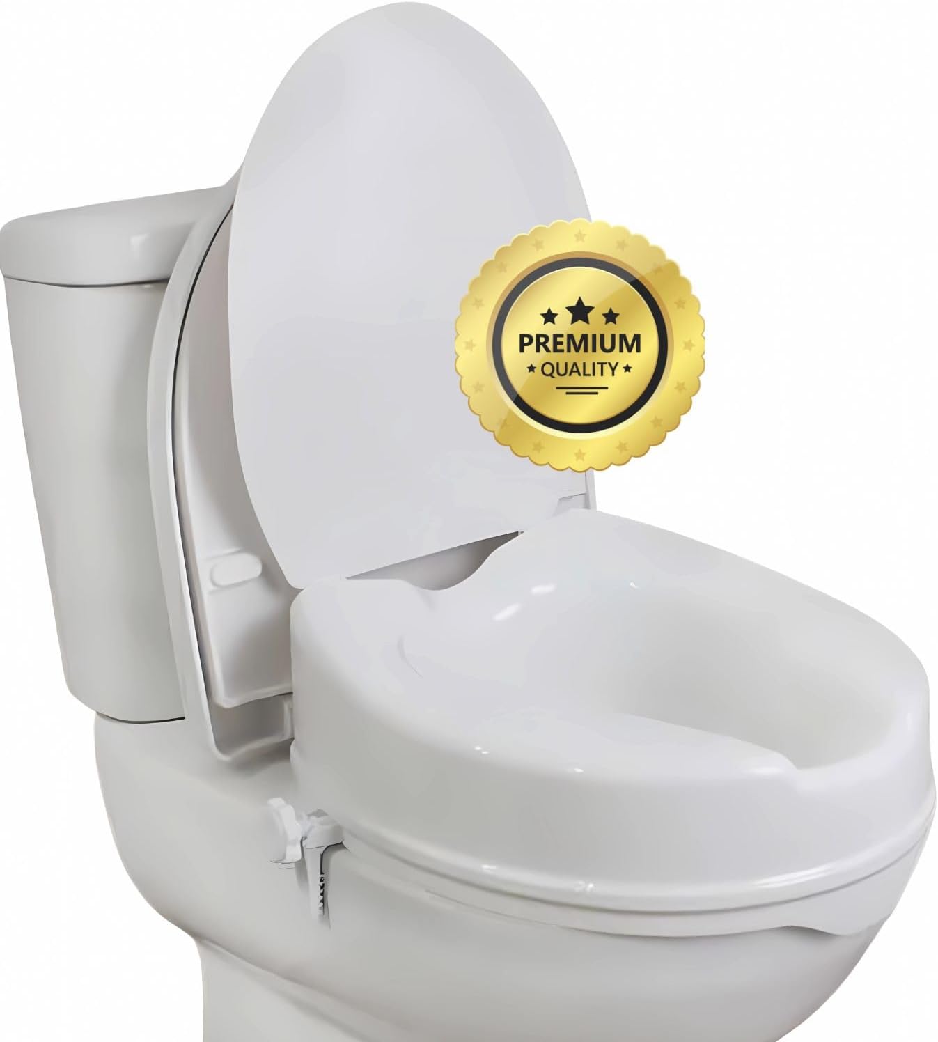 OrtoPrime Elevador WC Adulto 15cm Asiento Elevador Inodoro UNIVERSAL - Alzador wc Adulto Ortopédico - Adaptador wc mayores - Elevador de inodoro alza para wc Discapacitados. (Con Tapa)