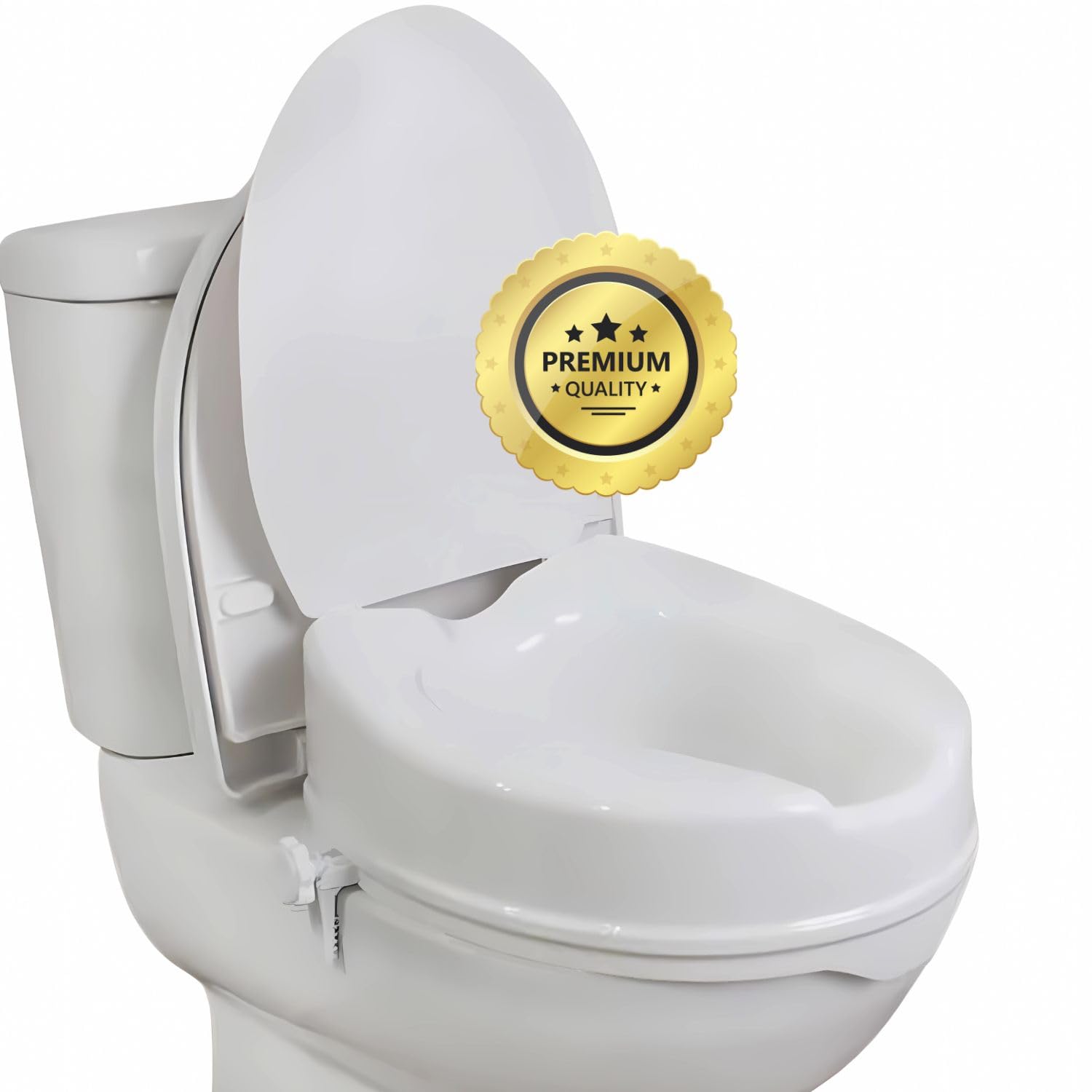 OrtoPrime Elevador WC Adulto 15cm Asiento Elevador Inodoro UNIVERSAL - Alzador wc Adulto Ortopédico - Adaptador wc mayores - Elevador de inodoro alza para wc Discapacitados. (Con Tapa)