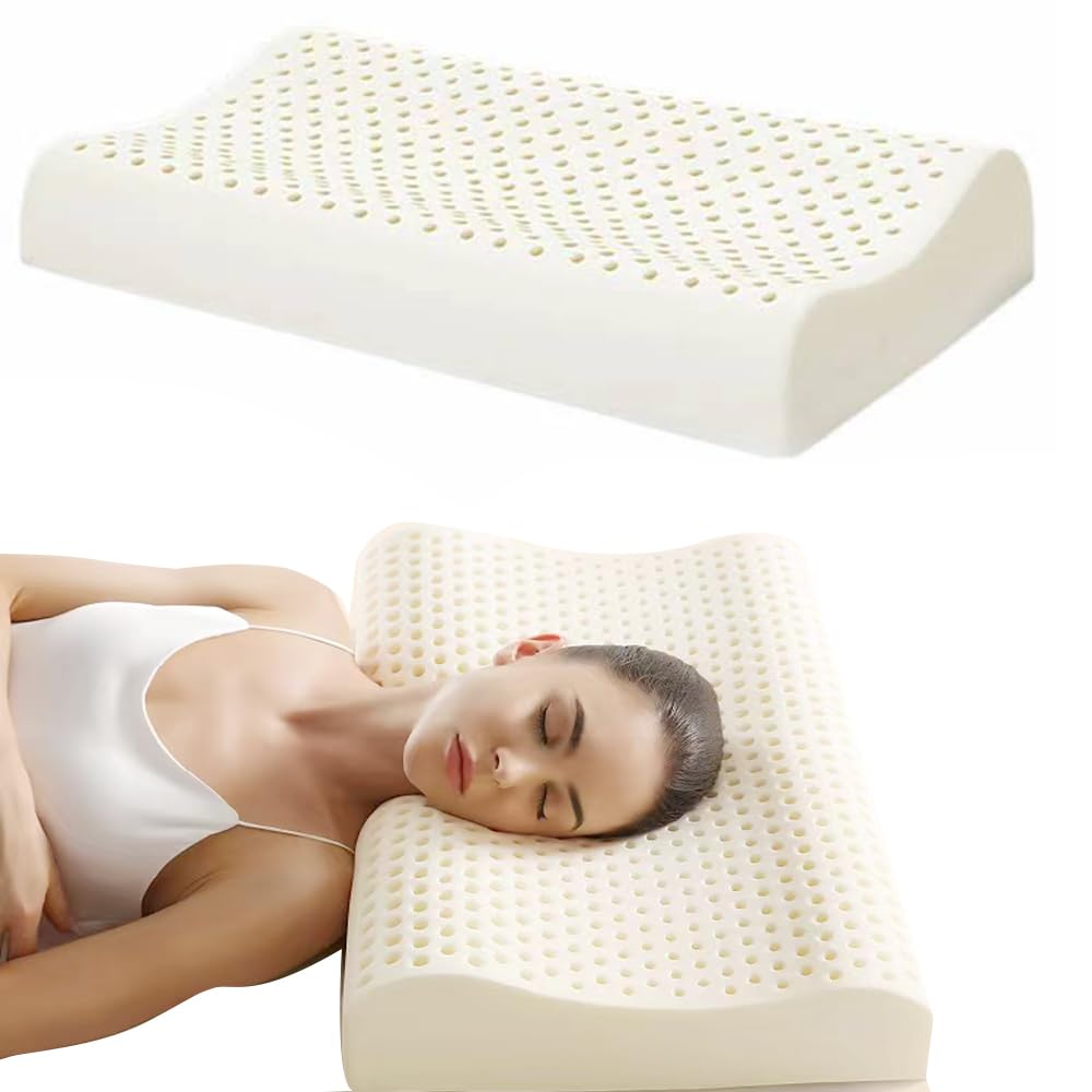 Almohada de látex 100% Natural, Almohada de emulsión de Memoria, Almohada ortopédica Cervical de Contorno de Cuello para Dormir de Lado, Espalda y estómago, Almohada ergonómica para