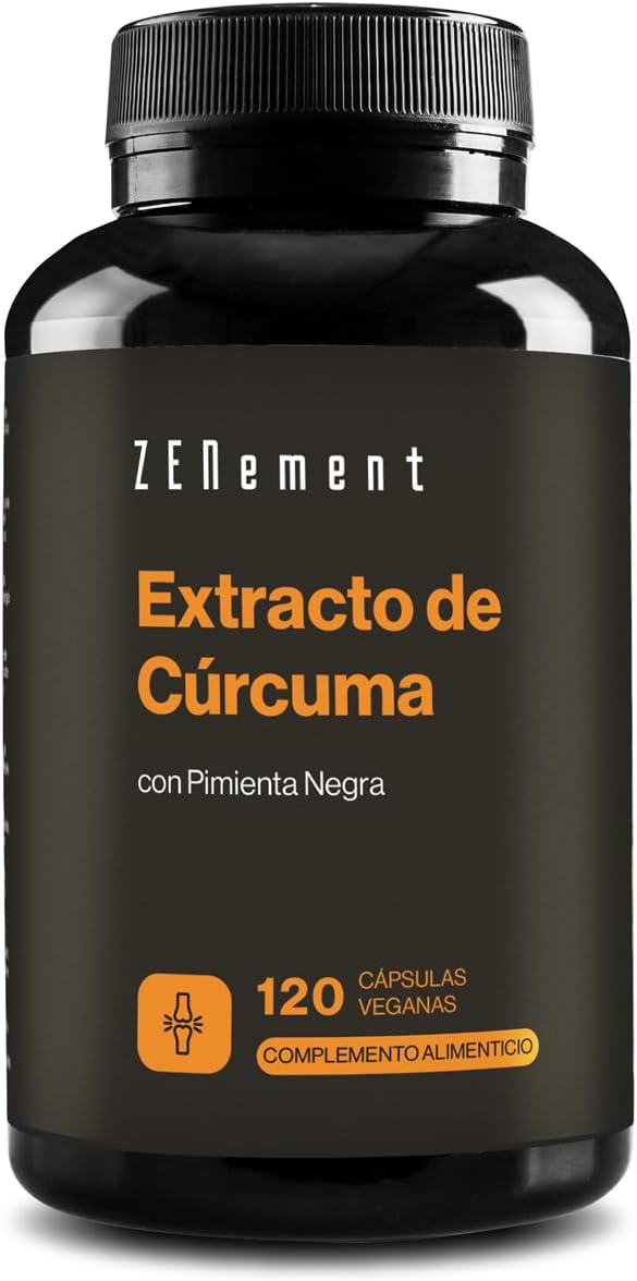 Extracto de Cúrcuma con Pimienta Negra - 95% Curcuminoides - Origen Natural y Vegano - 4 Meses Suministro - 120 Cápsulas Veganas - Zenement