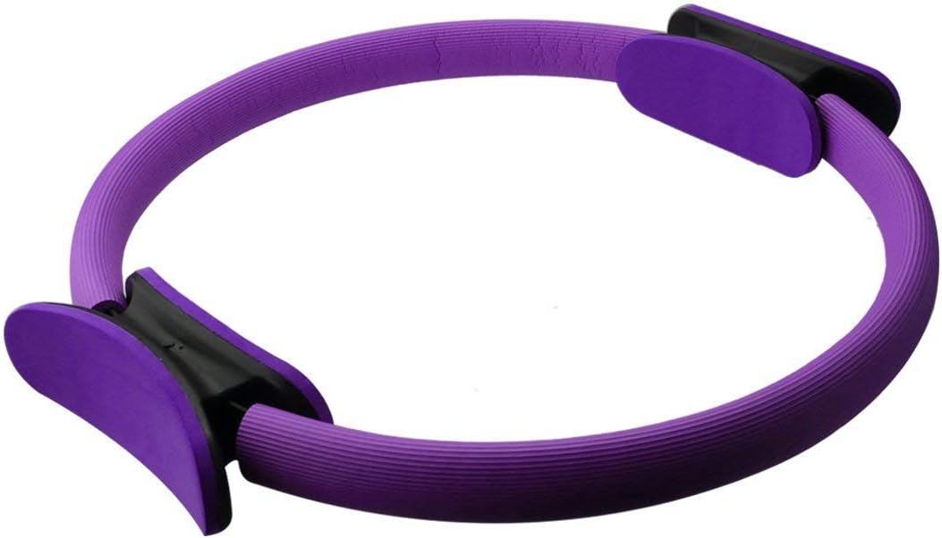 Anillo de Pilates, Doble manija, Anillo de Yoga, 15 Pulgadas / 38 cm, Doble Agarre, Ejercicio de Magia, círculo para Quemar Grasa en Negro púrpura Azul grisáceo