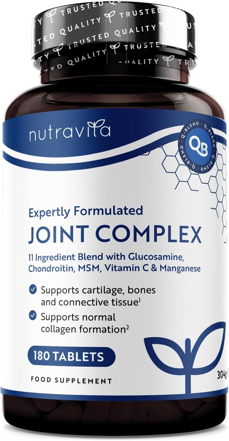 Complejo Articular Glucosamina Condroitina con Vitamina C + Vitamina D + MSM y Manganeso - 180 Comprimidos de Glucosamina para 6 Meses - Suplementos Articulares para Hombres y Mujeres - Nutravita