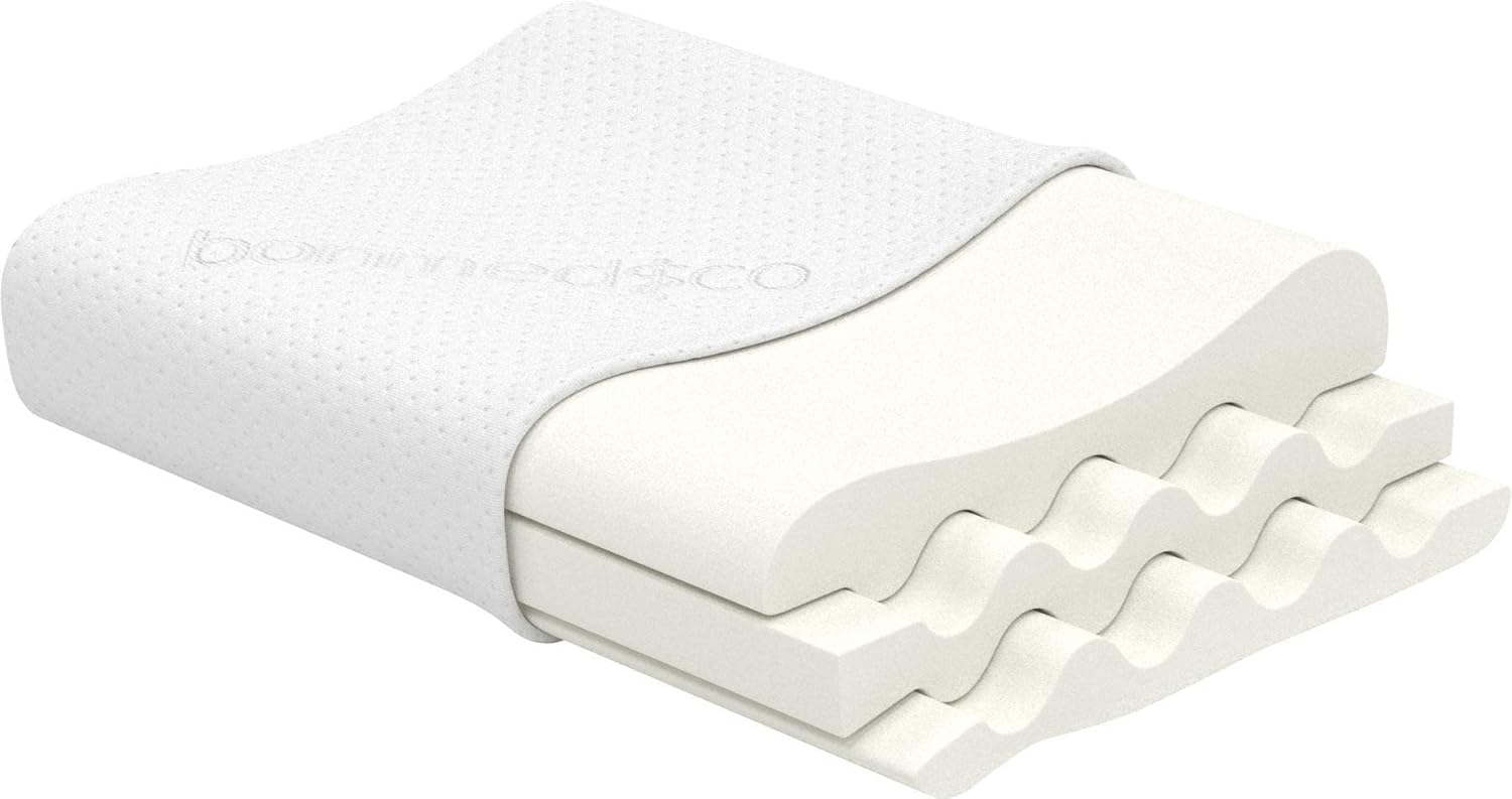 bonmedico Almohada Cervical Alta Ergonomica Ortopedica para Dormir en Cama - Espuma Viscoelastica - Cojín Terapéutico para Cuello y Espalda