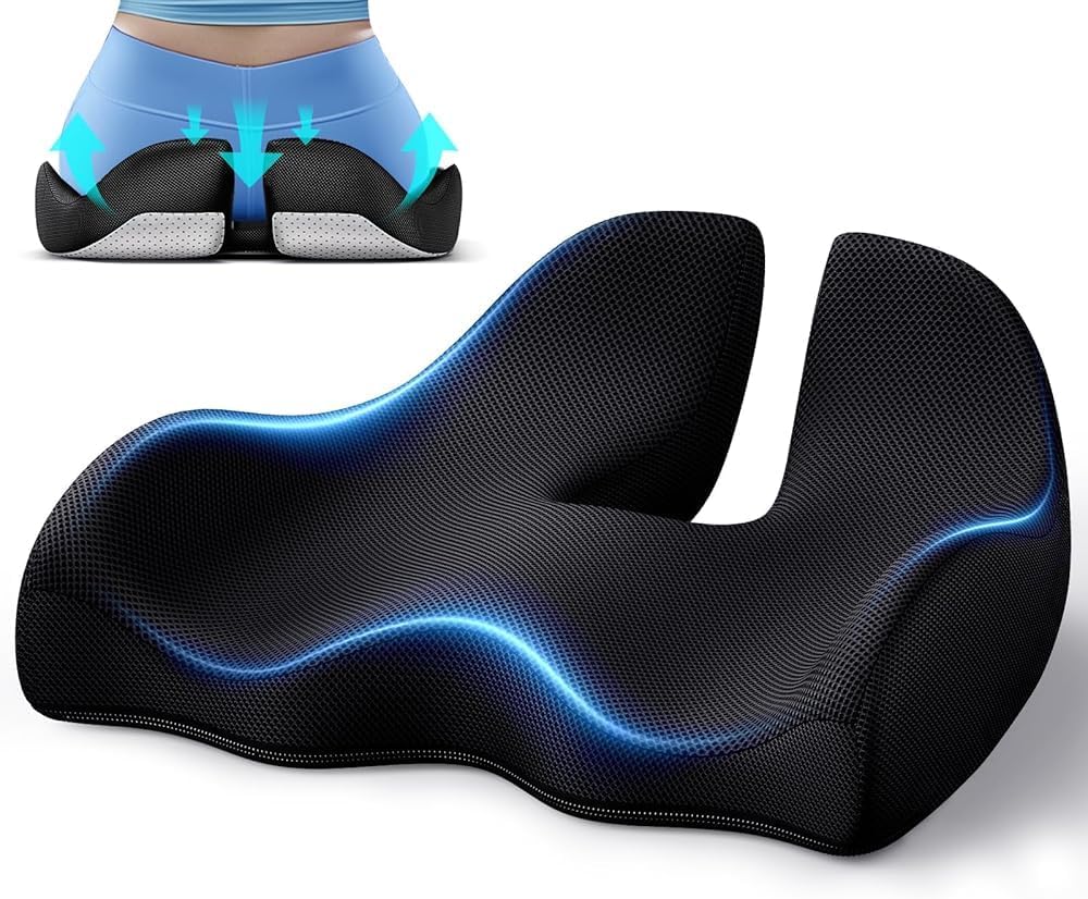 Benazcap Cojín de Asiento, Cojín de Coxis Ergonómico para Silla de Oficina y Automóvil, Alivia el Dolor Ciática, Lavable Cojin Coxis de Espuma Memoria, Soporte Lumbar para Largos Periodos Sentado