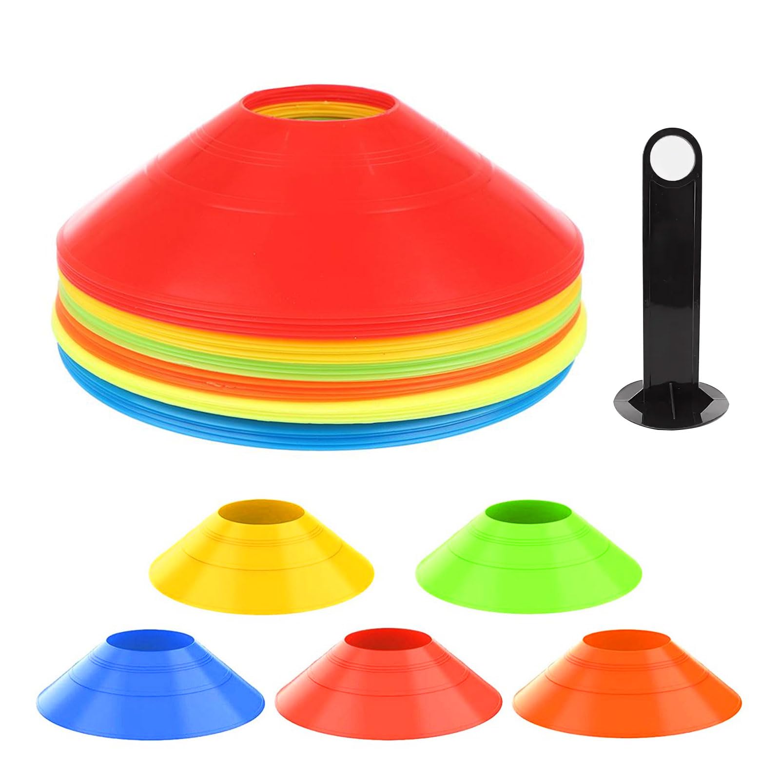 20 Piezas Conos Entrenamiento, Conos Señalizacion para Entrenamiento Futbol, Conos Futbol con Soporte de Almacenamiento, Accesorios Futbol para Entrenamiento de Fútbol y Marcado de Canchas (5 Colores)