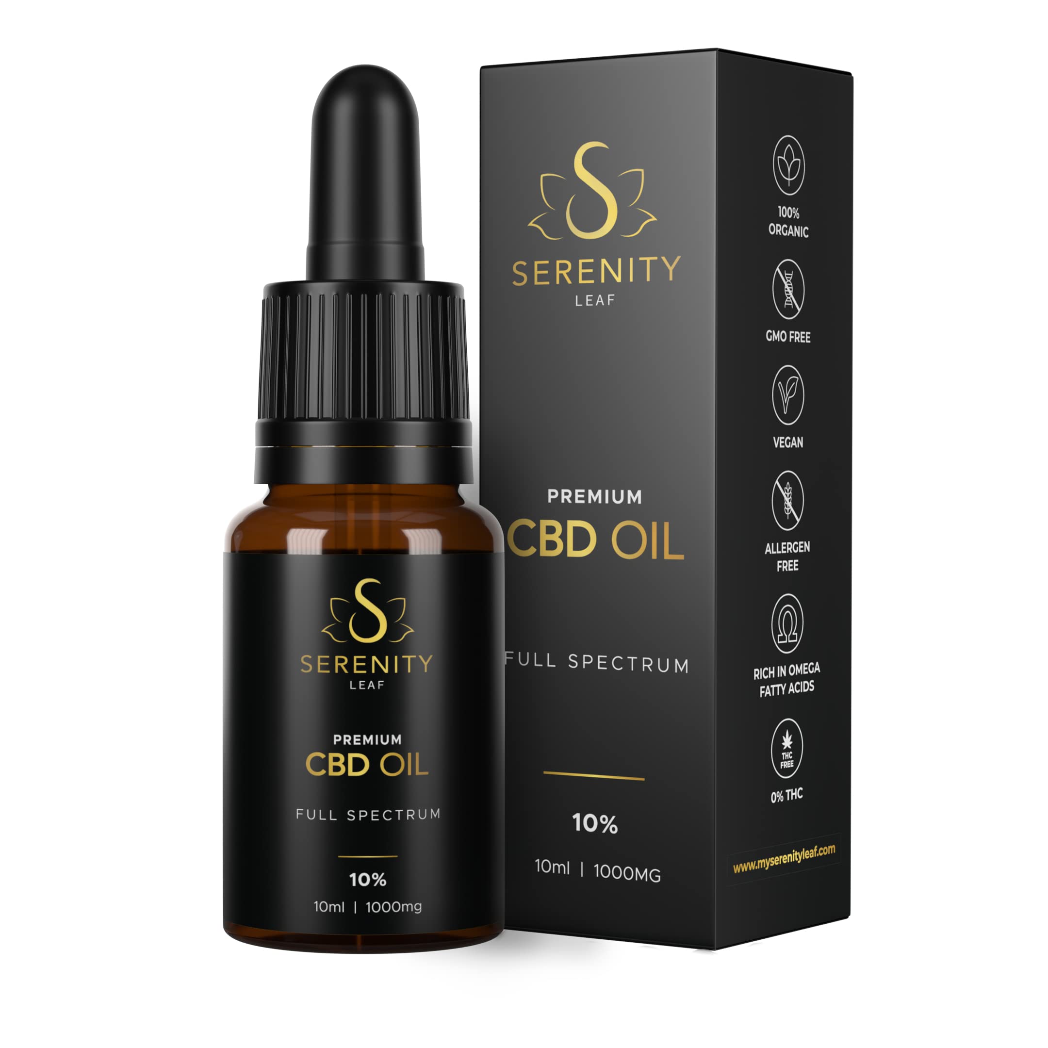 Aceite CBD Serenity Leaf 10% - Espectro Completo - Full spectrum CBD Oil 10% | 10 ml | 1000 mg CBD - 100% Orgánico y Natural - 0% THC