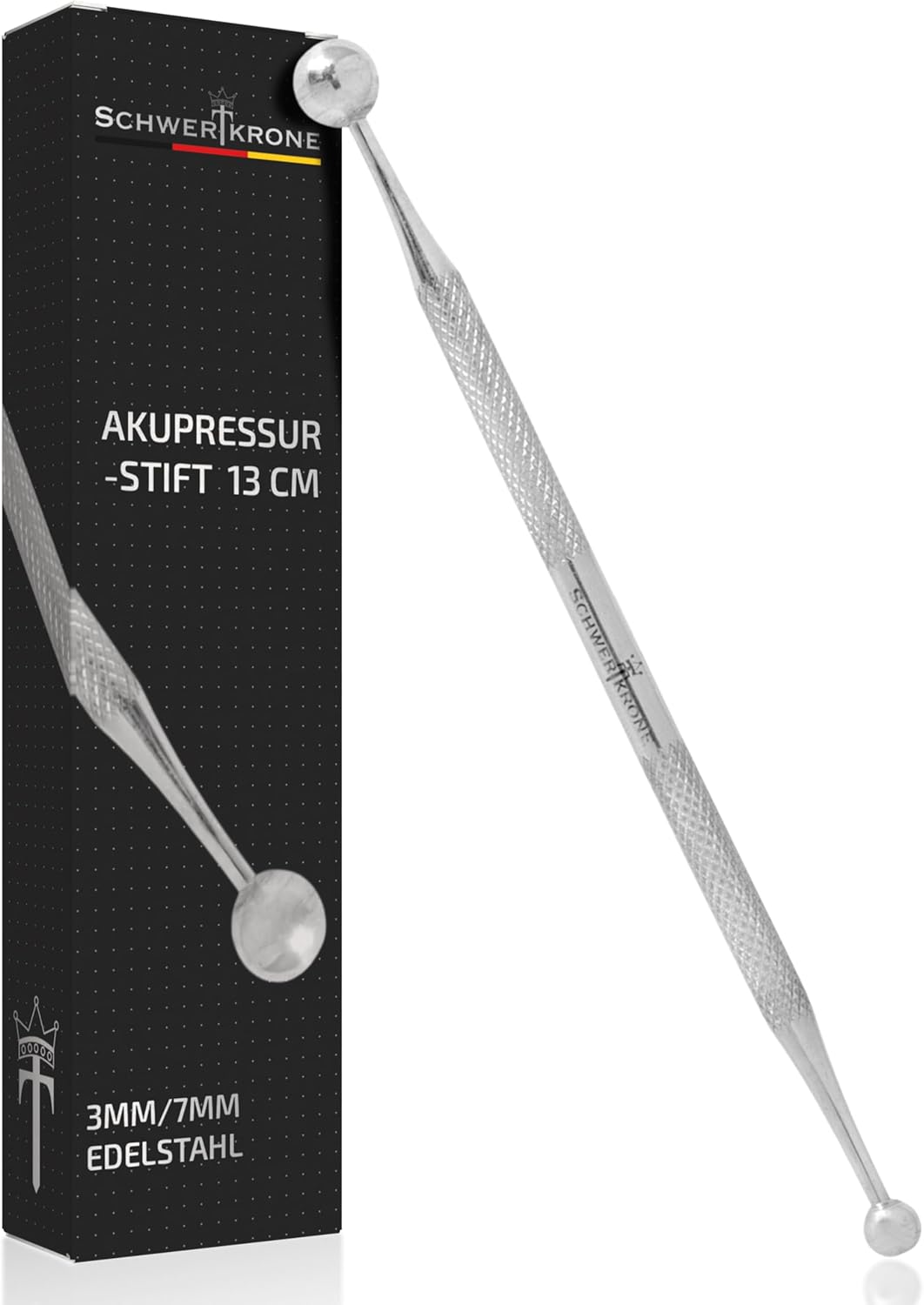 SCHWERTKRONE® Lápiz de acupresión/acupuntura [acero inoxidable] – Varilla profesional para cicatrices