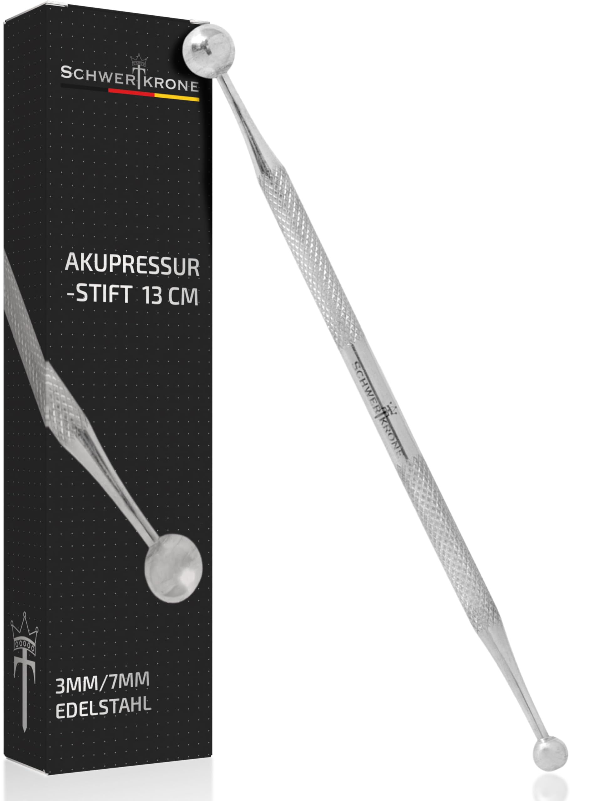 Bolígrafo de acupuntura de acero inoxidable – Multifuncional para masajes, acupresión y acupuntura, 13 cm, diámetro de bola de 3/7 mm