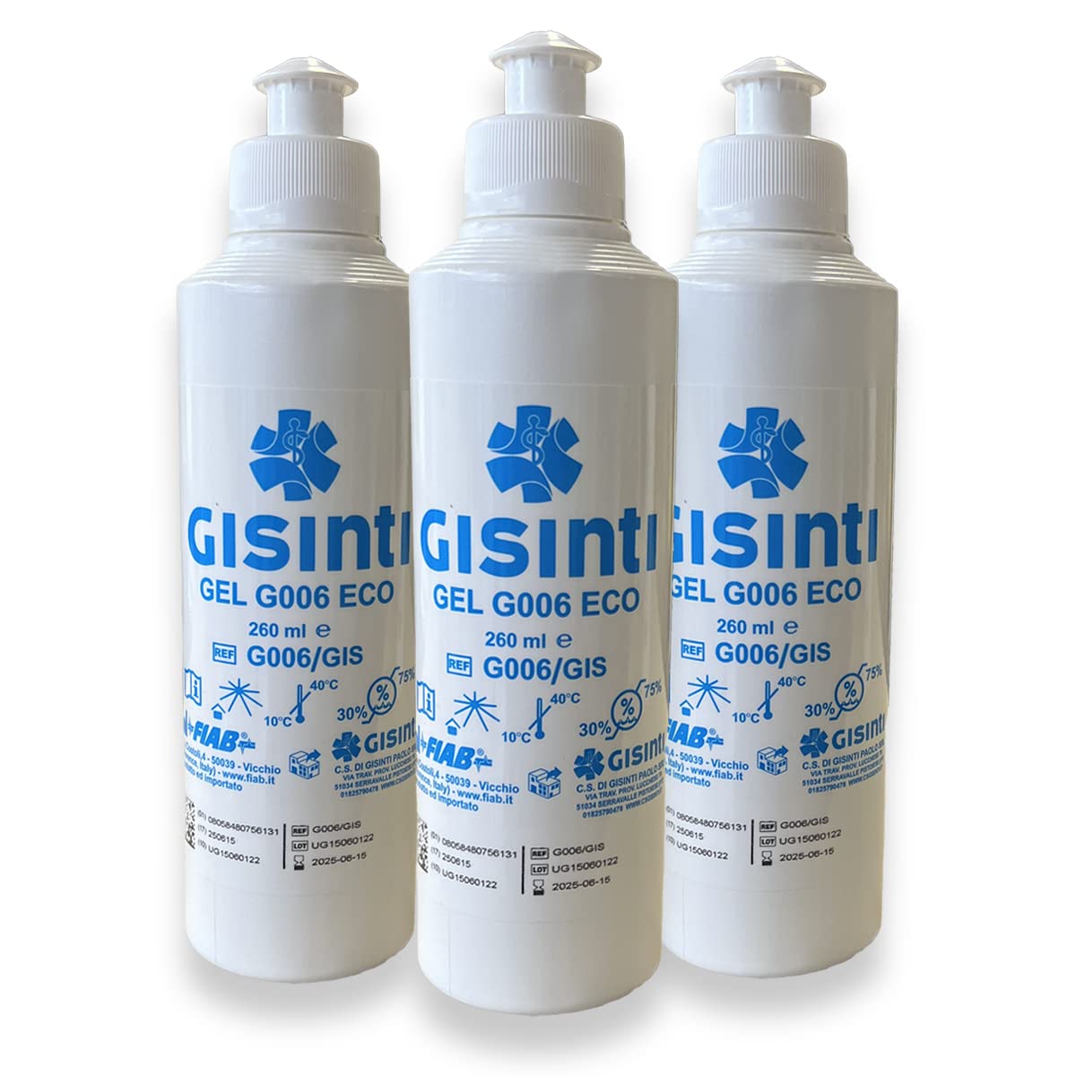 GISINTI Gel 260 ml Gel para ultrasonidos no irrita, fabricado en Italia, paquete de 3 unidades