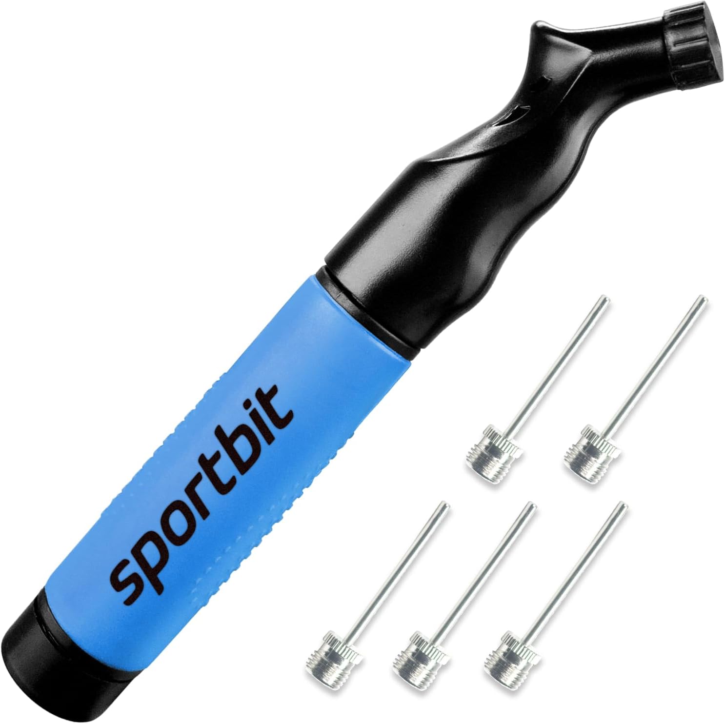 SPORTBIT Bomba para Balones con 5 Agujas – Sistema de inflado Push & Pull – Ideal para Fútbol, Baloncesto, Voleibol y Otros Balones Deportivos