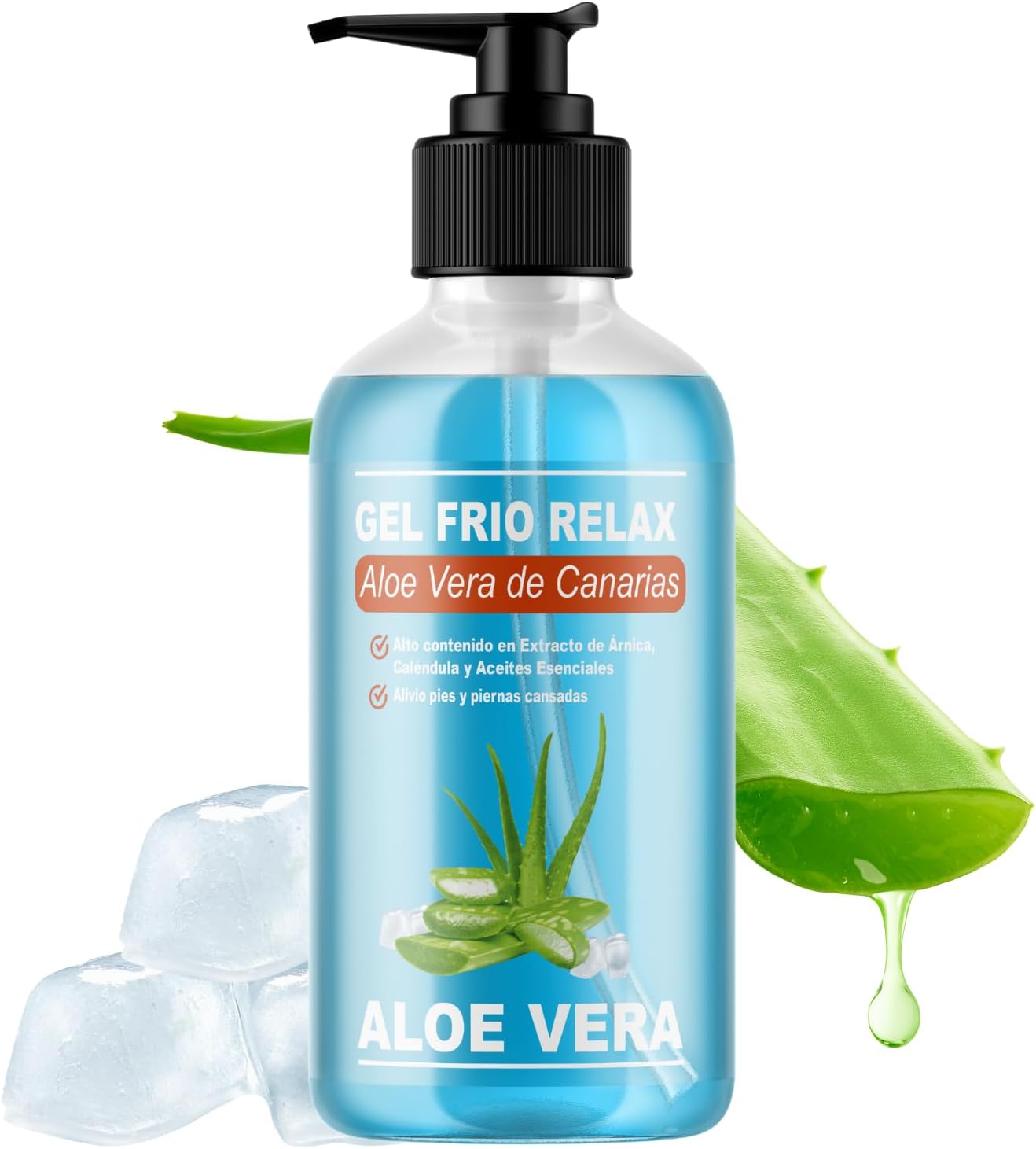 QKnatur - GEL FRIO ALOE VERA DE CANARIAS BIO - Con extracto de Arnica y Calendula. Efecto refrescante y calmante, alivia las piernas cansadas, estimula la circulación (250 ml)