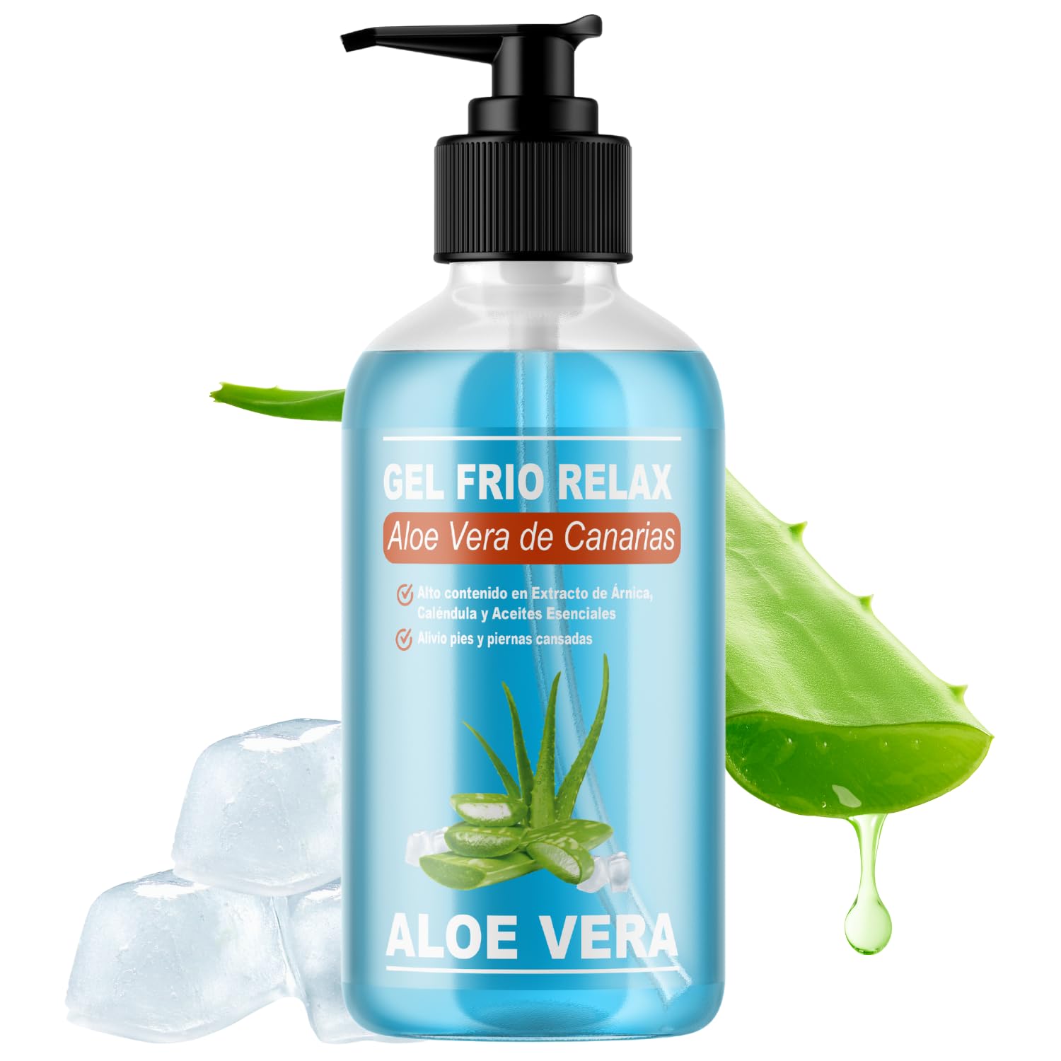 QKnatur - GEL FRIO ALOE VERA DE CANARIAS BIO - Con extracto de Arnica y Calendula. Efecto refrescante y calmante, alivia las piernas cansadas, estimula la circulación (250 ml)