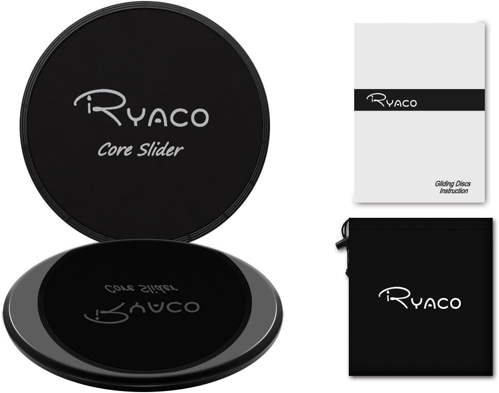 Ryaco 2x Discos Deslizantes para Fitness Abdominales con Bolsa de Transporte –Discos Doble Cara Deslizantes para Hogar, Yoga, Fitness, Pilates, Ejercicios de Cuerpo – Moquetas y Solería, Negro