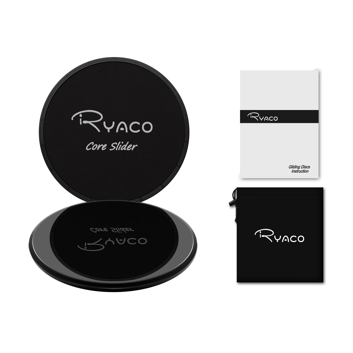 Ryaco 2x Discos Deslizantes para Fitness Abdominales con Bolsa de Transporte –Discos Doble Cara Deslizantes para Hogar, Yoga, Fitness, Pilates, Ejercicios de Cuerpo – Moquetas y Solería, Negro