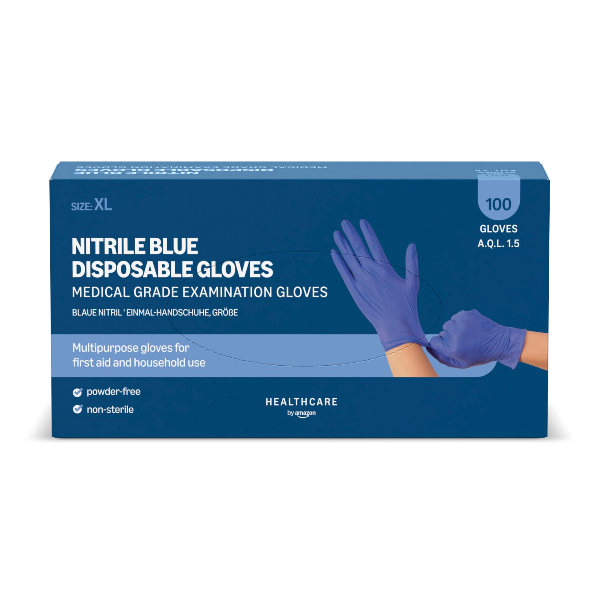 by Amazon Guantes Desechables de Nitrilo Azules, sin Polvo, Talla XL, Paquete de 100