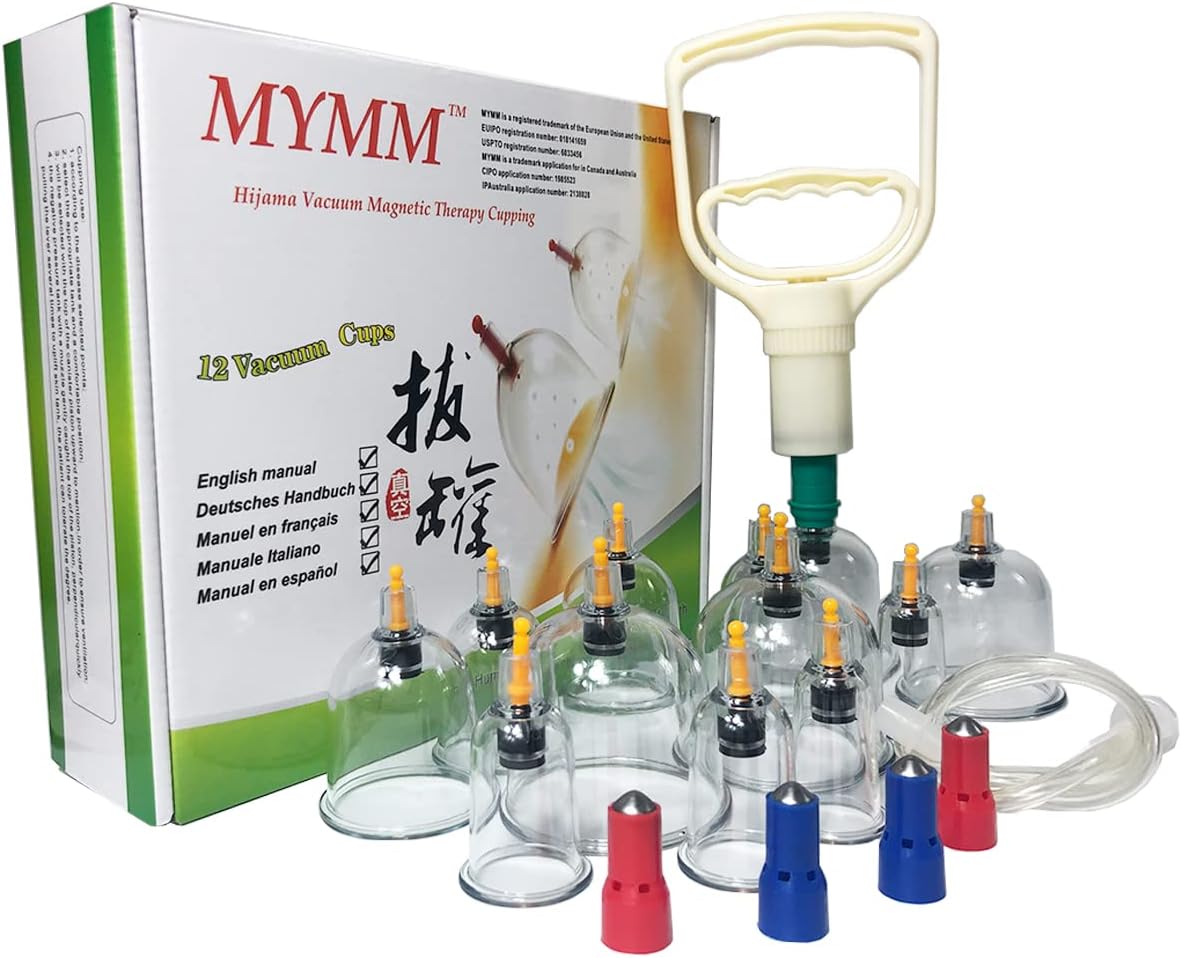 Juego de 12 vasos de ventosa, biomagnético, tradicional, profesional, terapia china, masaje, juego de ventosas para el hogar, kit de ventosas de vacío extraíble/masaje chino con succión de hijama