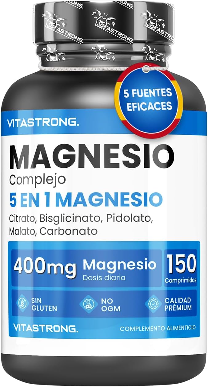 MAGNESIO COMPLETO 400mg - 5 en 1 - Citrato + Bisglicinato + Malato + Pidolato y Carbonato – Suplemento de Magnesio Antiestrés