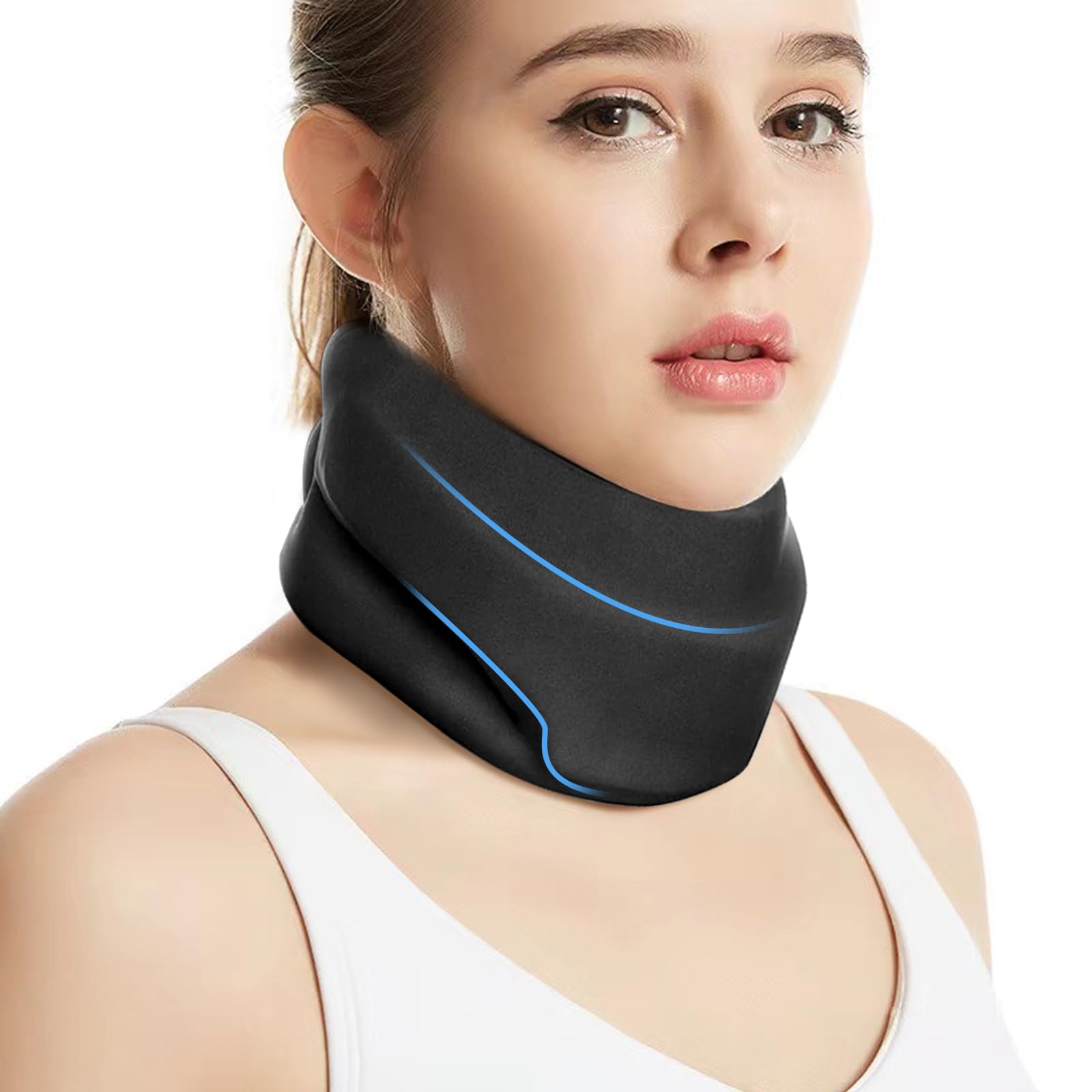 Collarin Cervical para Alivio del Dolor y la Presión, Soporte para el Cuello Blando, Soporte de Cuello de Espuma Suave que Estabiliza las Vértebras, Adecuado para Viajar, Trabajar y Dormir
