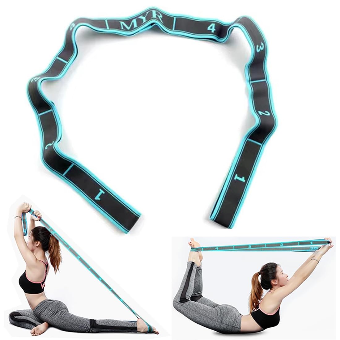 Bandas Elásticas de Resistencia, Cinturon Yoga, Banda de Estiramiento de Yoga, Yoga Stretching Band per Yoga, para Fitness, Pilates y Gimnasia