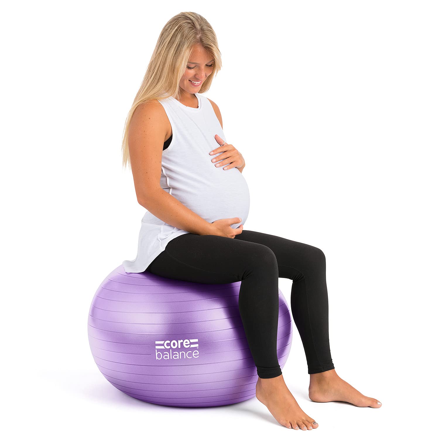 Core Balance Pelota de Gimnasia para Embarazo, Pelota de Gimnasia Grande y a Prueba de estallidos para Gimnasia de Embarazo, fitball con Bomba de Aire (Morado)