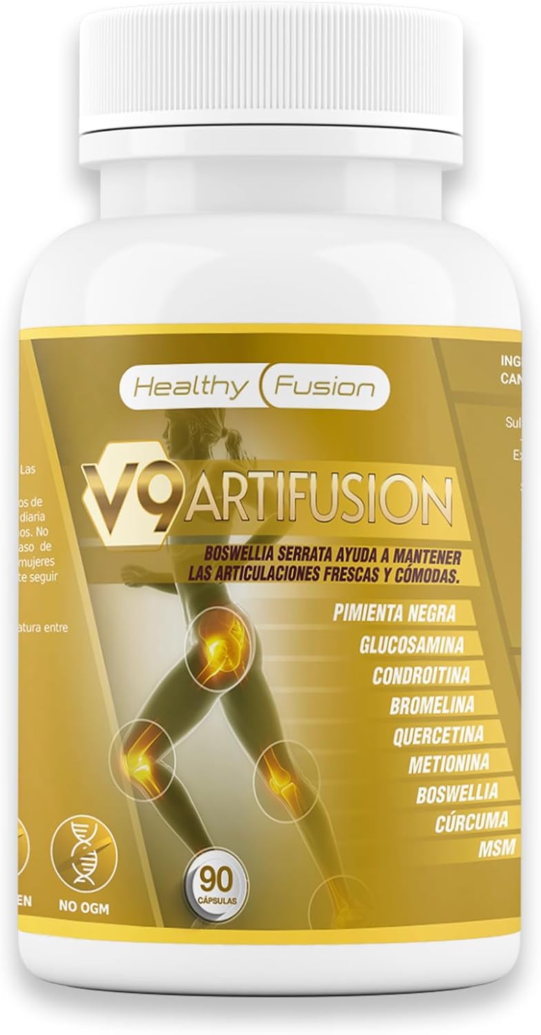 Healthy Fusion V9 Artifusion | Antiinflamatorio y Analgésico Articulaciones | Cúrcuma, Glucosamina, Condroitina, MSM y Boswellia | Elimina dolores de articulaciones y músculos | Repara Cartílagos 90 U