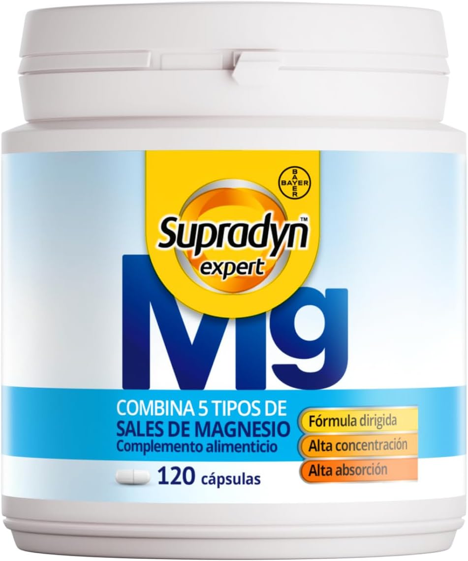 Supradyn Expert Magnesio – 5-en-1-250 mg de sales de Magnesio – Alta Absorción – 120 Cápsulas – Apoyo para la Energía, los Músculos y la Mente - Complemento Alimenticio Vegano