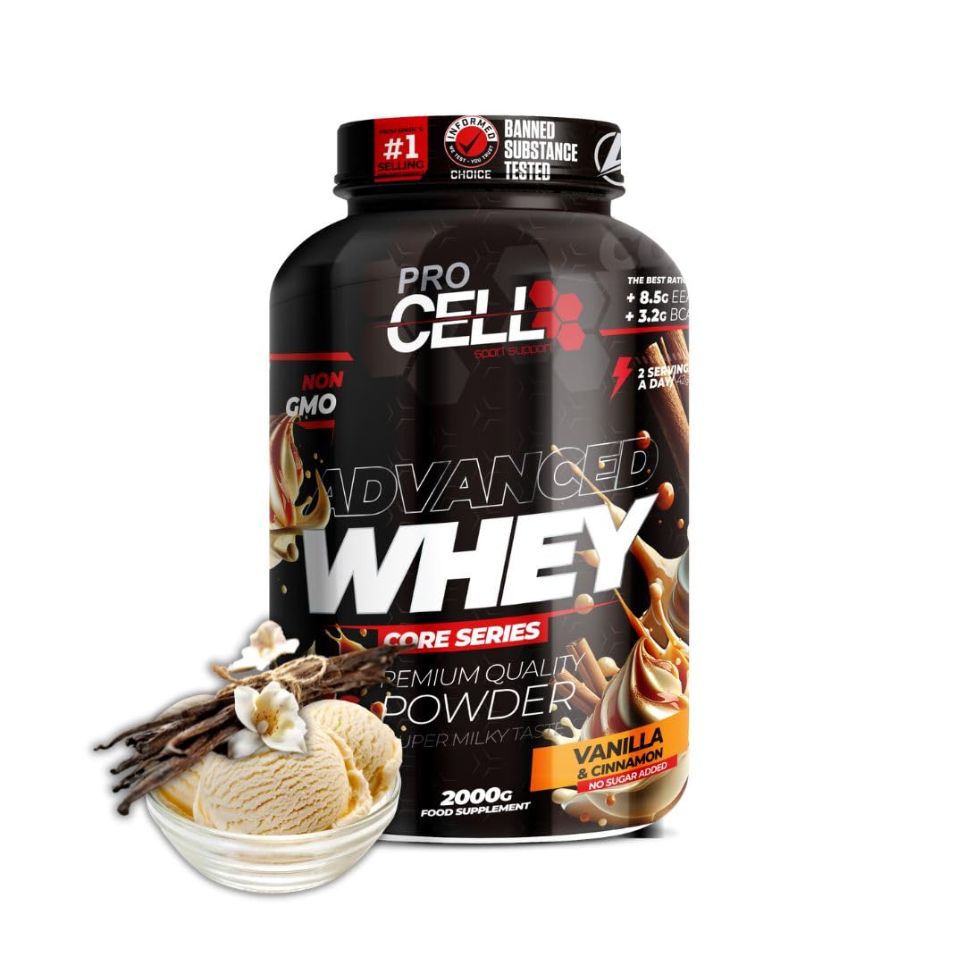 Procell Proteinas Whey Advanced 2kg (Vainilla) Zero Azúcar, 21g de Proteina, 66 Servicios Whey Protein Concentrado y Aislado de Suero - Proteinas para Masa Muscular en Polvo para Batidos