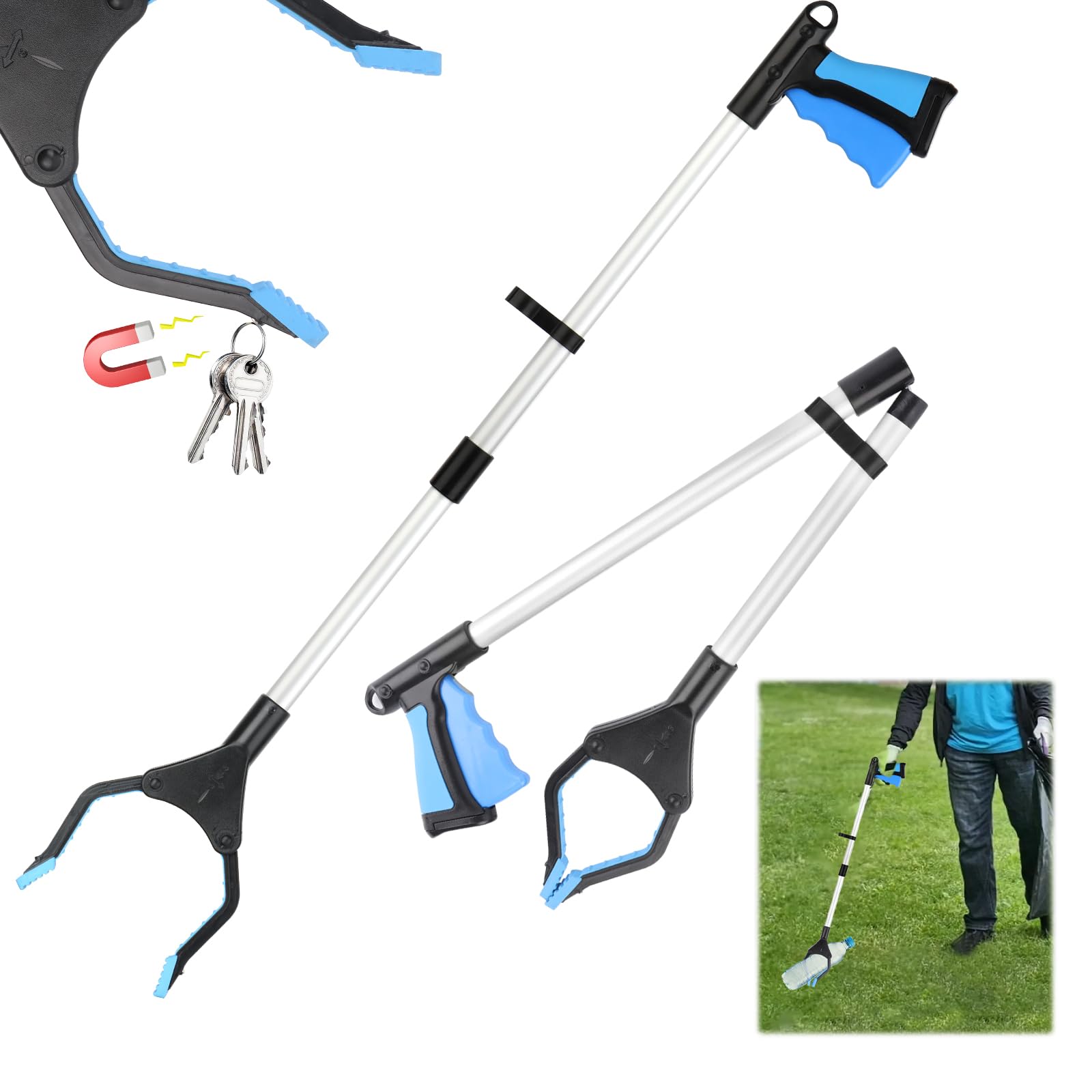 Pinza Larga,Pinzas Recoge Objetos 81cm,Plegable Pinza Recoge Objetos,Pinza Larga para Alcanzar Objetos, on Puntas magnéticas, Ayuda de Agarre, Brazo de Agarre para Personas con discapacidad