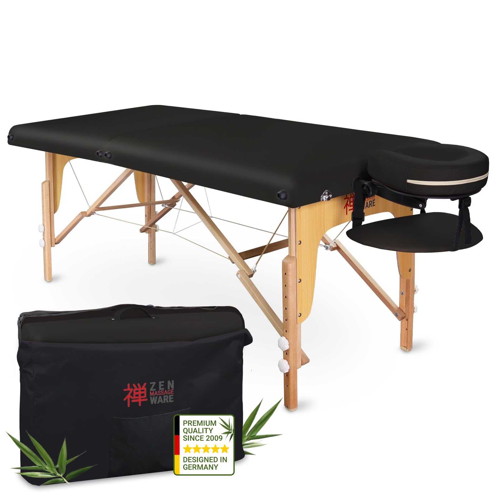 Zen – Camilla Masaje Plegable Mobile Startup de Altura Regulable - Camilla estetica sólida de Madera Maciza - Camilla Plegable con cabecera Regulable, reposabrazos y Bolsa de Transporte Negro