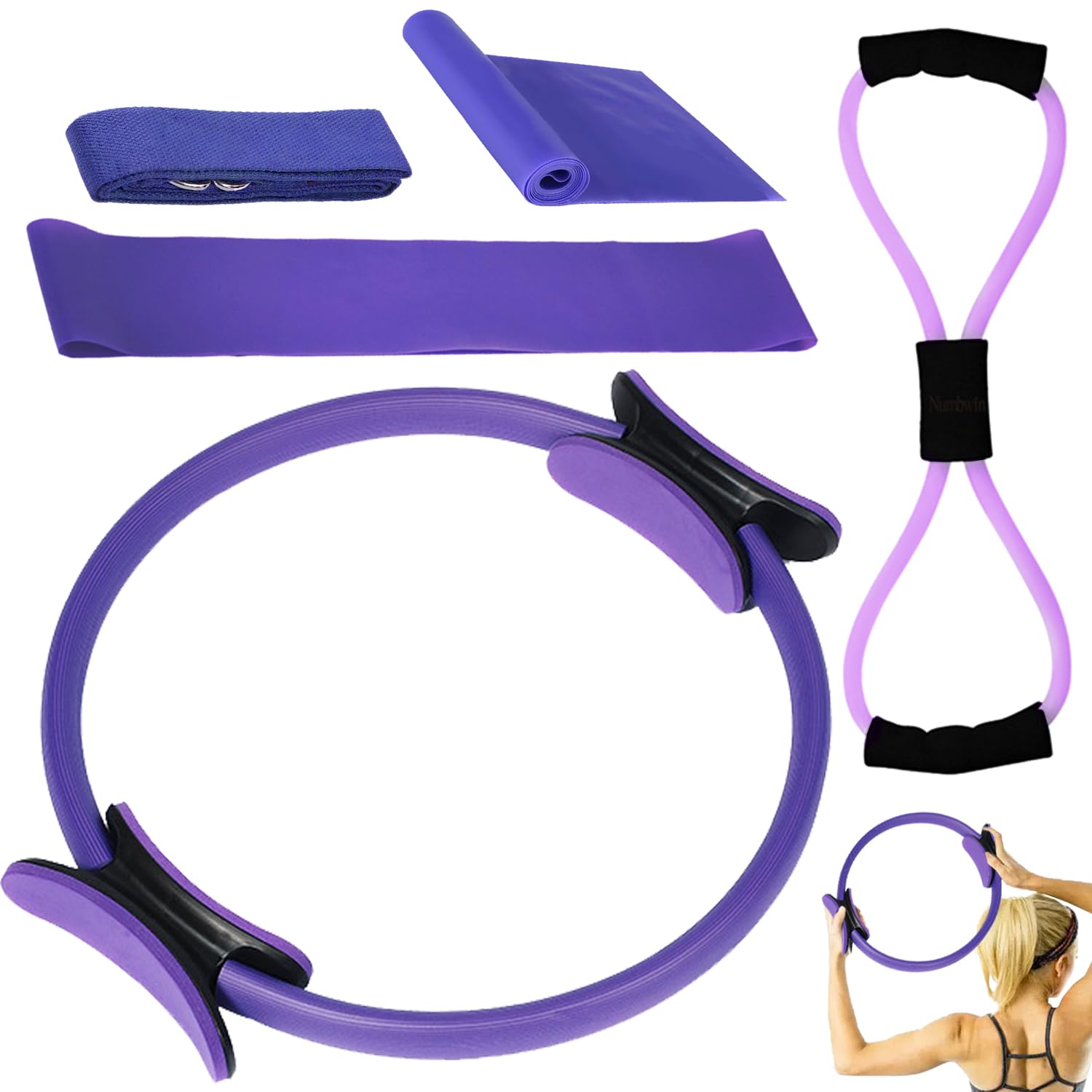 HBSFBH Anillo de Pilates, Aro de Fitness de Yoga, Anillo Circular de Pilates, Juego de Anillo de Pilates, Pilates Circle con Mango Doble, para Ejercicios de Pilates, Yoga, Gimnasia, Fitness