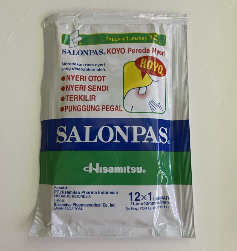 Salonpas - Parche para aliviar el dolor de espalda, cuello, hombros, rodillas y dolores musculares, 12 tiritas, 6,5 x 4,2 cm